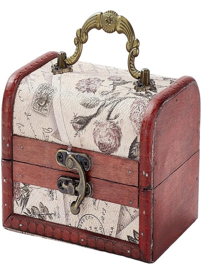 CALFOVERA Retro Small Wooden Pirate Keepsake Box Vintage Treasure Chest Mini European Decorative PU Leather Jewelry Stroage Cases with Handle for Jewelry Pearl Trinkets Birthday Gifts - Image 1